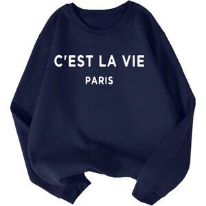 Womens Oversized Cotton Crewneck Graphic Sweater Long Sleeve Casual Top